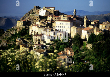 Il villaggio sulla collina di Speloncato in Corsica del Nord Foto Stock
