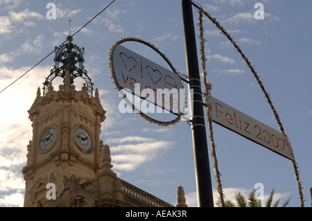 Felice anno nuovo segno a Valencia, Spagna Foto Stock