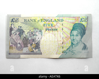 Cinque Pound nota con Elizabeth Fry 1780-1845 Foto Stock