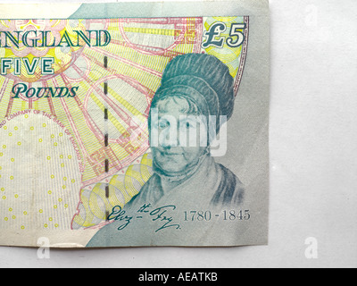 Cinque Pound nota con Elizabeth Fry 1780-1845 Foto Stock