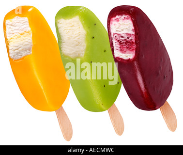 Selezione di frutta gelato barre tagliate fuori Foto Stock