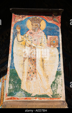 Affresco sulla parete esterna, Monastero di Voronet, vicino a Gura Humorului, Bucovina, Moldavia, Romania Foto Stock