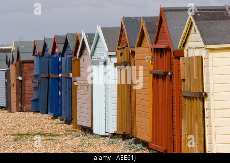 Cabine sulla spiaggia, a Hayling Island West Sussex Foto Stock