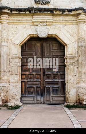 Dettaglio del portone alla missione Concepcion Foto Stock