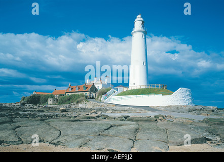 St. Mary's Lighthouse vicino a Whitley Bay, Tyne and Wear, Regno Unito Foto Stock