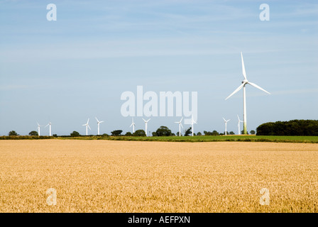 Le turbine eoliche sul piatto paesaggio di Norfolk England Regno Unito Foto Stock