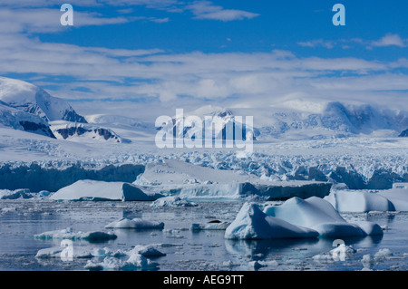 Congelati glaciale del paesaggio di montagna lungo la western penisola antartica Antartide Oceano Meridionale Foto Stock