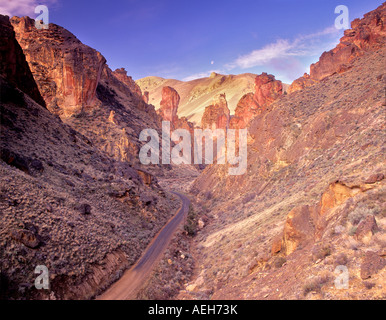 Rocce colorate e strada in Leslie Gulch Oregon Foto Stock