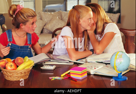 California Ragazzi appendere fuori ragazza adolescente whispering per amico. un segreto dalla terza persona ragazza persone. POV SIGNOR ©Myrleen Pearson Foto Stock