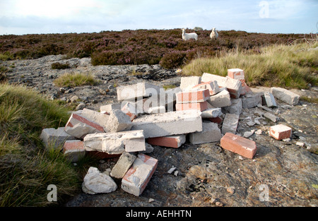 Costruttori di macerie blocco di mattoni cemento oggetto di dumping nella campagna di Blaenavon Blorenge Wales UK Foto Stock