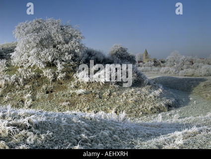 La brina paesaggio ricoperto di carta natale scena Foto Stock