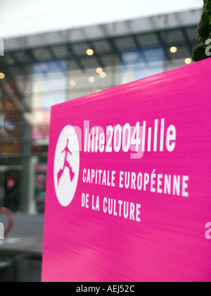 Lille, capitale della cultura 2004, strada segno, Francia Foto Stock