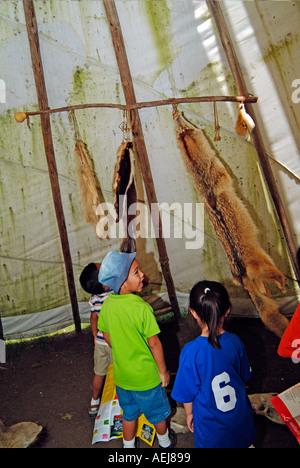 All'interno di un indiano teepee bianco Foto Stock