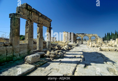 Hierapolis marmo rovina città nei dintorni di Pamukkale, Turchia. Foto Stock