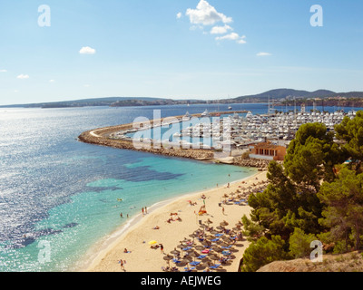 La zona esclusiva di Puerto Portals, Playa Oratori de Portals, Spiaggia e Puerto Portals Marina, Portals Nous, Ponent Region, Mallorca Foto Stock