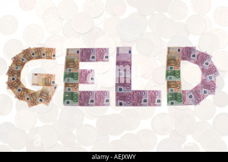 Geld/denaro, scritto con banconote Foto Stock