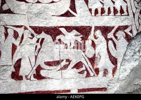 Dettaglio di un Viking immagine in pietra Bunge, Gotland, Svezia Foto Stock