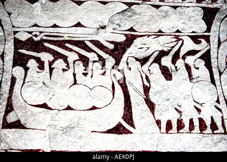 Dettaglio di un Viking immagine in pietra Bunge, Gotland, Svezia Foto Stock