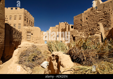 Città vecchia di Al Hajjaryn, Wadi Doan, Hadramaut, Yemen Foto Stock