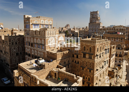 Il centro storico di Sanaa, Sana'a, Sito Patrimonio Mondiale dell'Unesco, Yemen Foto Stock