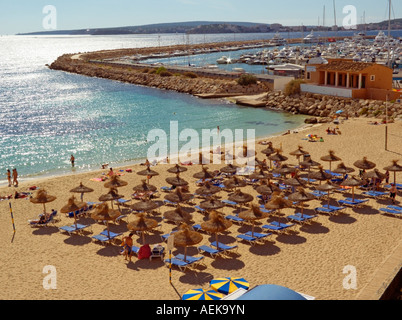 La zona esclusiva di Puerto Portals, Playa Oratori de Portals, Spiaggia e Puerto Portals Marina, Portals Nous, Ponent Region, Mallorca Foto Stock