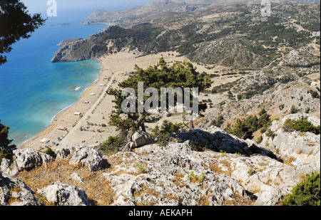 Tsampika beach e la montagna di navigazione da sopra Isola di Rodi Grecia Foto Stock