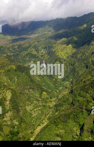 Cascate del Canyon di Waimea visto da aria Kauai HI Foto Stock