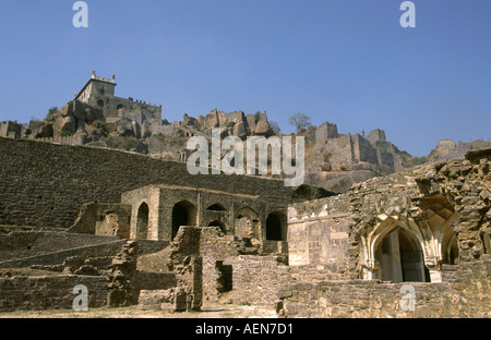 India Andhra Pradesh Hyderabad Golconda Fort Durbar Hall dalla Rani Mahal Foto Stock