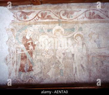 Urphar, Jakobuskirche, Fresko an der Südseite, Kreuzigung Foto Stock