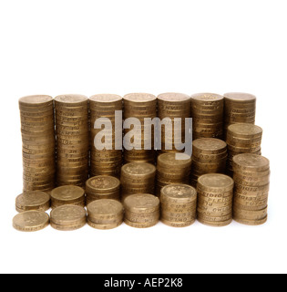Denaro rising pila di U K Pound monete in forma di grafo Foto Stock