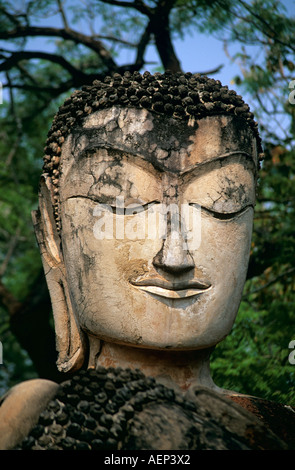 Statua in Viharn, Wat Phra Kaeo, Kamphaeng Phet Historical Park, Kamphaeng Phet, Thailandia Foto Stock