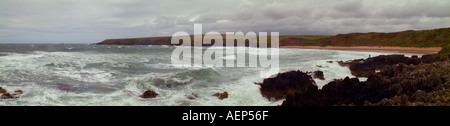 Sibilo Porthor sands storm Aberdaron Galles U K Europa Lleyn Peninsula Ynys Gwylan fawr Foto Stock