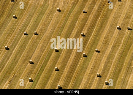 Vista aerea campagna inglese e balle di fieno Northamptonshire UK HOMER SYKES Foto Stock