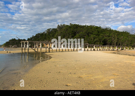 I resti dei derelitti McKenzies molo al Kingfisher Bay Fraser Island Queensland Australia Foto Stock