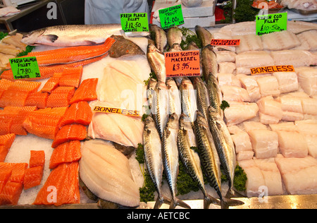 Pressione di stallo di mercato la vendita di pesce fresco England Regno Unito Foto Stock