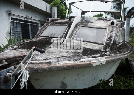 Barca a spiovente dall uragano in Cozumel Messico Foto Stock