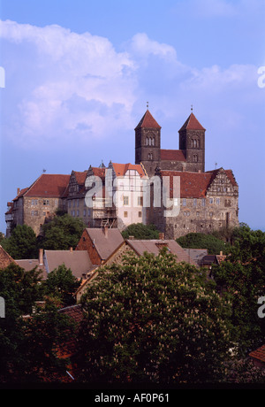 Quedlinburg, Schloß und Stiftskirche, Blick vom Münzenberg Foto Stock