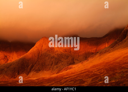 Tramonto sulla Cuillin da Glen fragili. Foto Stock