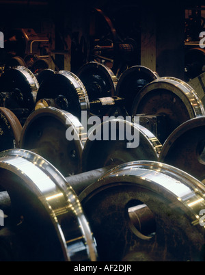 Carrozza ferroviaria ruote in attesa di riparazione Foto Stock