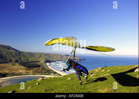 Deltaplano Penisola di Otago vicino a Dunedin Isola del Sud della Nuova Zelanda Foto Stock