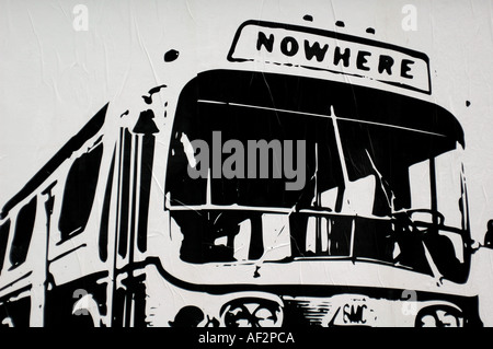 Graffiti poster di un bus sulla parete vicino al Mercato di Portobello Road a Notting Hill Londra Inghilterra Foto Stock