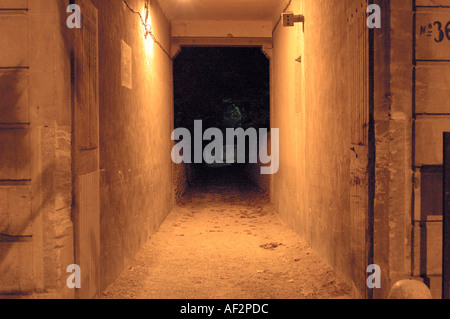 Vista del buio fiocamente illuminate vicoletto Aix en Provence Francia Foto Stock