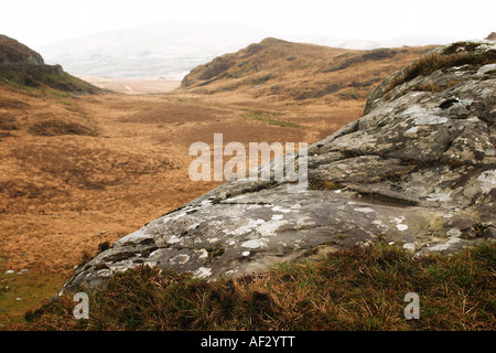Roccia affacciato sulla valle di origine glaciale e anello di Kerry, nella contea di Kerry, Irlanda Foto Stock