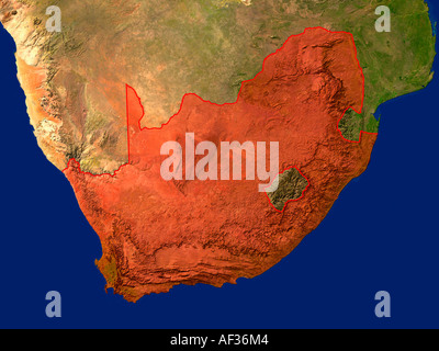 Immagine satellitare della Repubblica del Sud Africa sono evidenziati in rosso Foto Stock