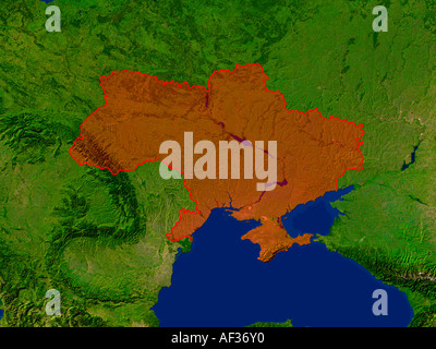 Immagine satellitare della ucraina evidenziato in rosso Foto Stock