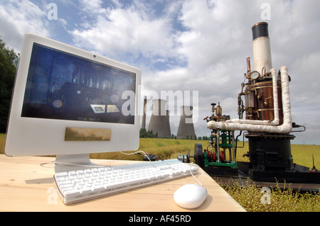 Crazy steam macchina internet nel Kent campo di grano a sandwich con stazione di alimentazione in background Foto Stock