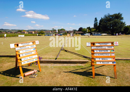 Croquet essendo giocato a Cheltenham Croquet Club England Gloucestershire REGNO UNITO Foto Stock