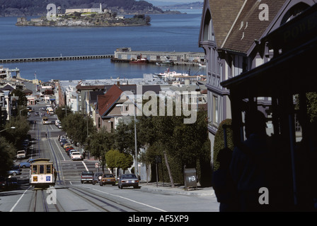 Strade ripide funivia alcatraz san francisaco Foto Stock