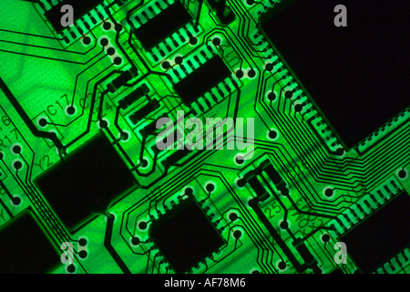 Scheda a circuito elettronico con molti ICs Foto Stock