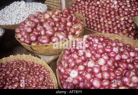 Cestini di cipolle e aglio. Foto Stock